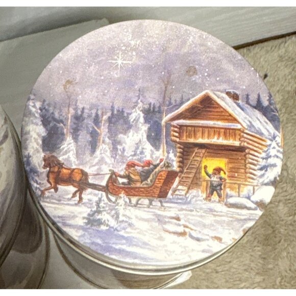 Winter Scene Decorative Nesting Tins With Lids Elfs Sleigh Cabin Set Of 3 - Picture 2 of 15